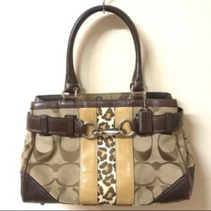 Coach Hamptons Signature Stripe Handbag Cheetah